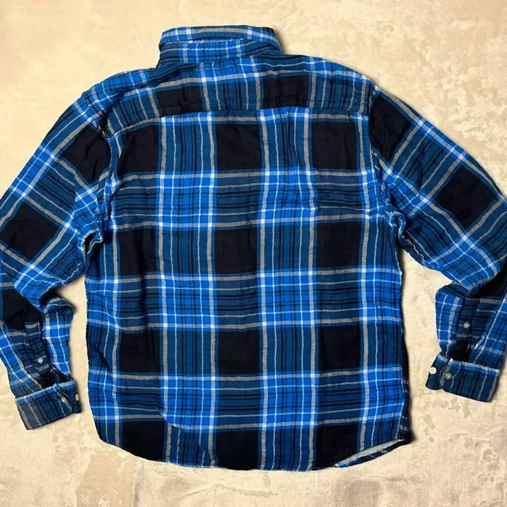 Banana Republic 2 Layer Flannel Untucked Slim Fit Men's L Blue & White Nautical - Picture 7 of 9